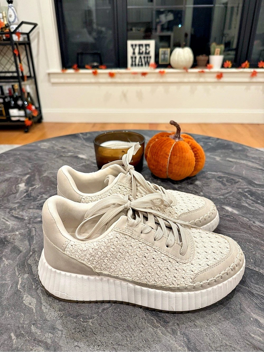 DV Dolce Vita Becky Platform Crochet Lace-Up Sneakers White US 7.5